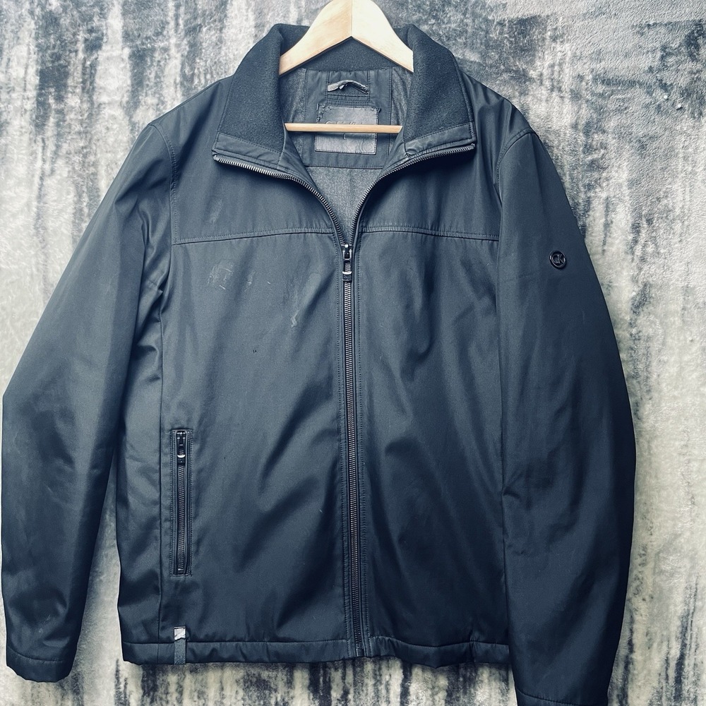 Calvin Klein Men's L Black Soft Shell Full Zip Jacket W/ Pockets,  Ribbed Collar